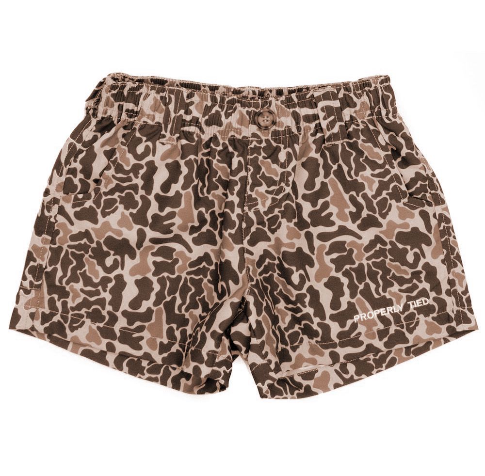 Properly Tied Boys Mallard Shorts Camo Vintage Tan