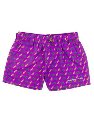 Properly Tied Boys Mallard Shorts - Purple Mardi Craw Crawfish Print