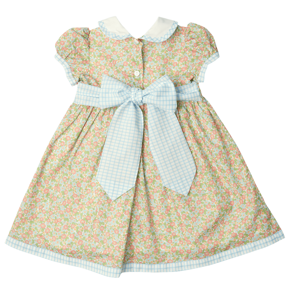 Sal & Pimenta Girls Dress Liberty Floral Garden with Blue Bows
