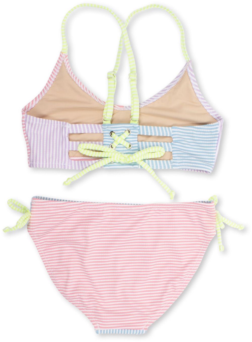 Shade Critters Girls Bikini Bathing Suit Pastel Seersucker Color Block