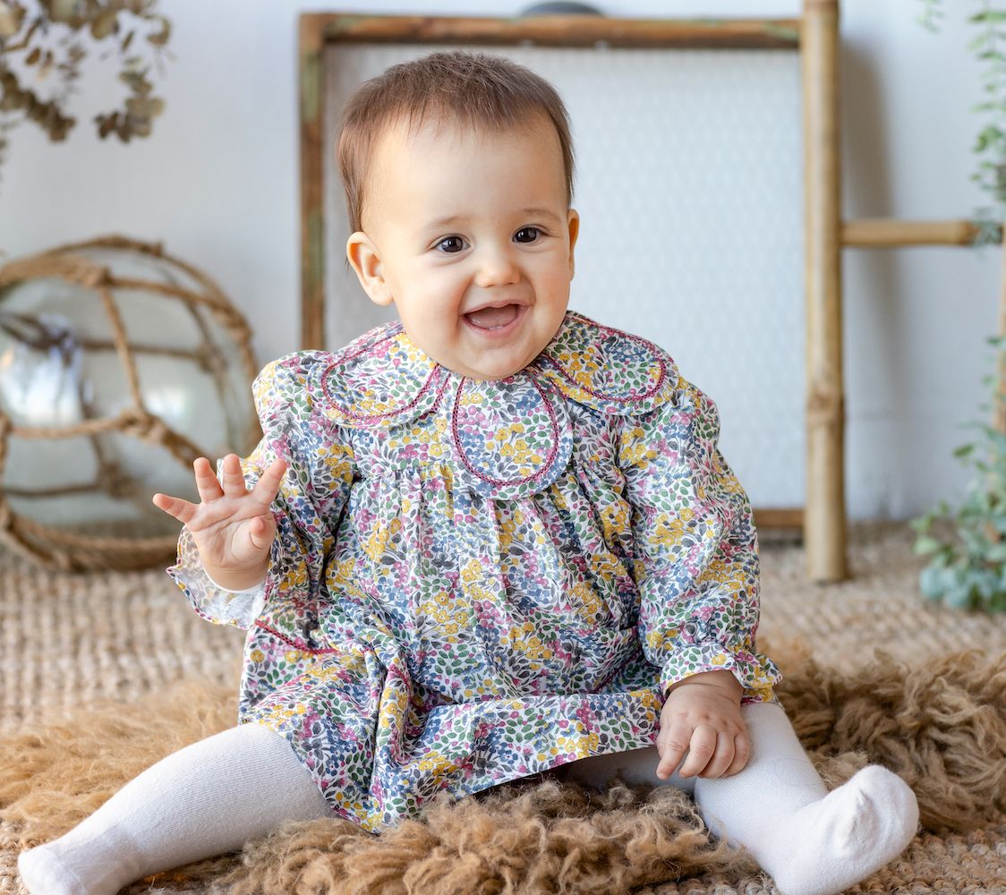 Sophie & Lucas Girls Bloomy Petal Dress Bow on Back Pink Floral