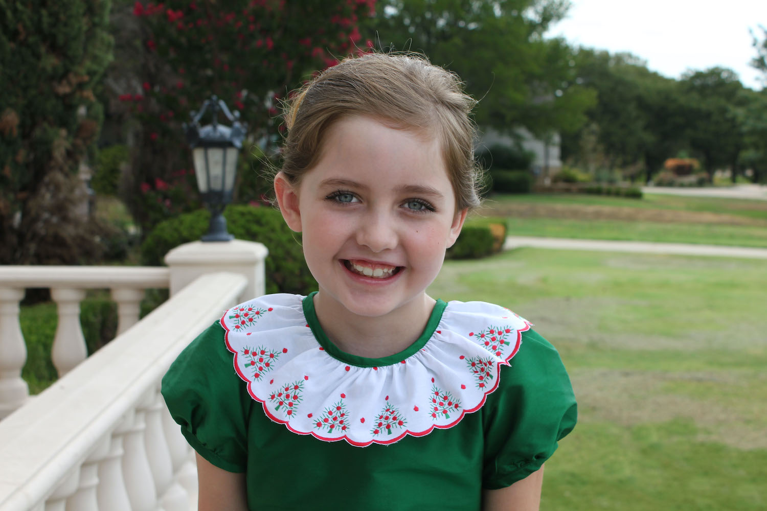 Susanne Lively Girls Emerald Green Dress Embroidered Christmas Trees