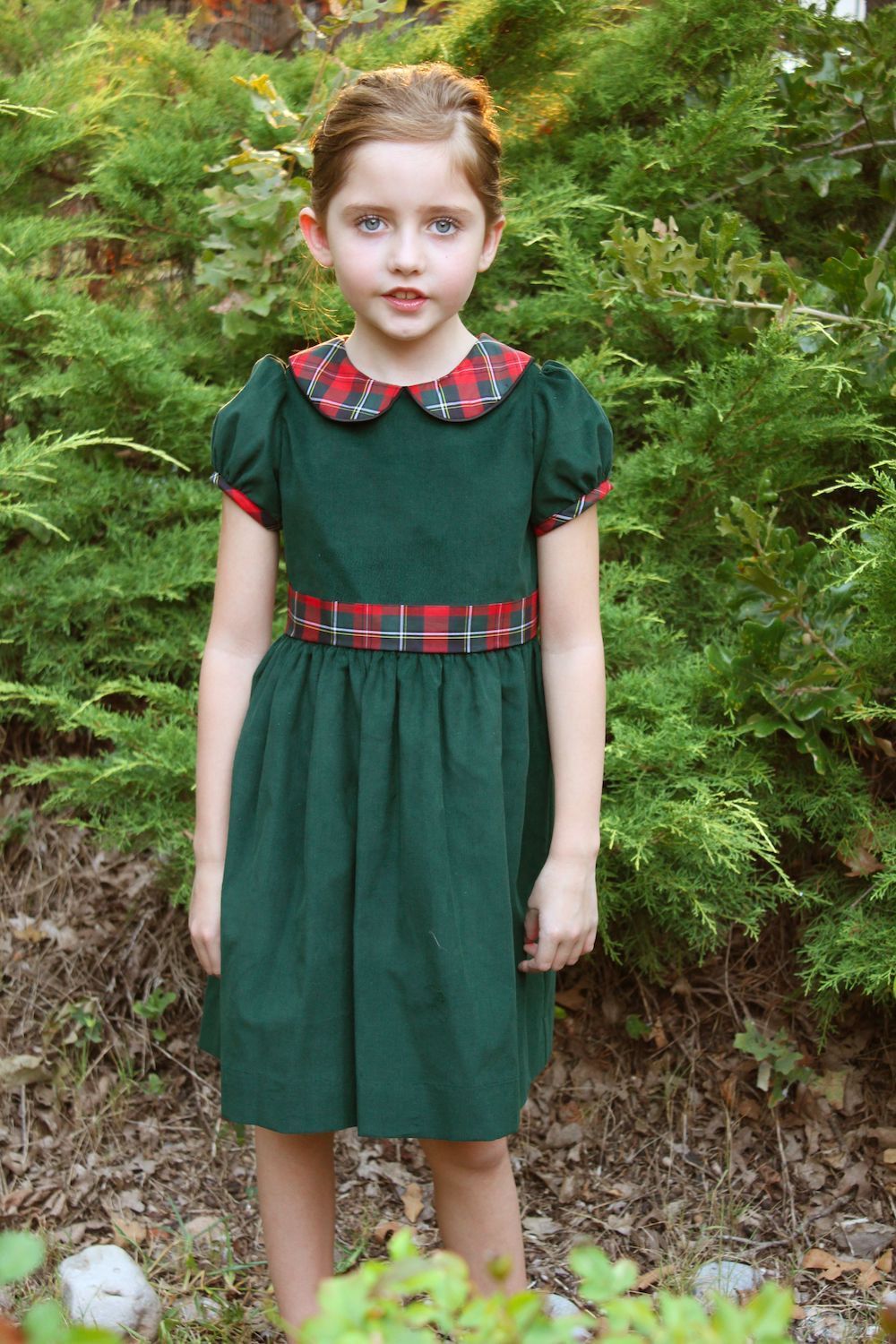 Susanne Lively Girls Green Corduroy Christmas Dress - Red Holiday Plaid  Collar u0026 Sash