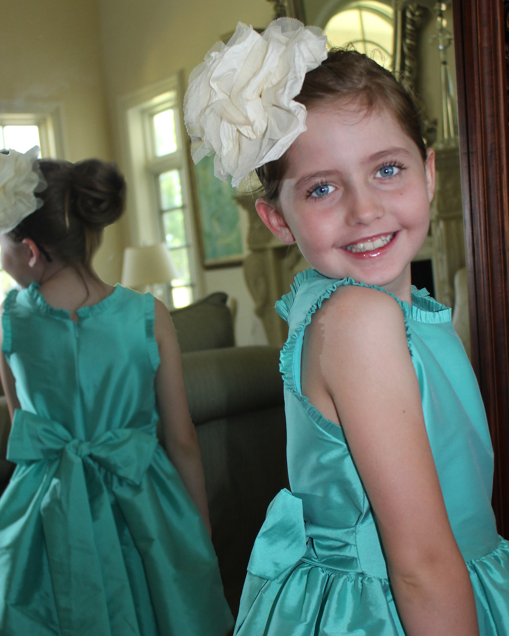 Susanne Lively Girls Party Dress Capri Blue Ruffle Neck & Sash