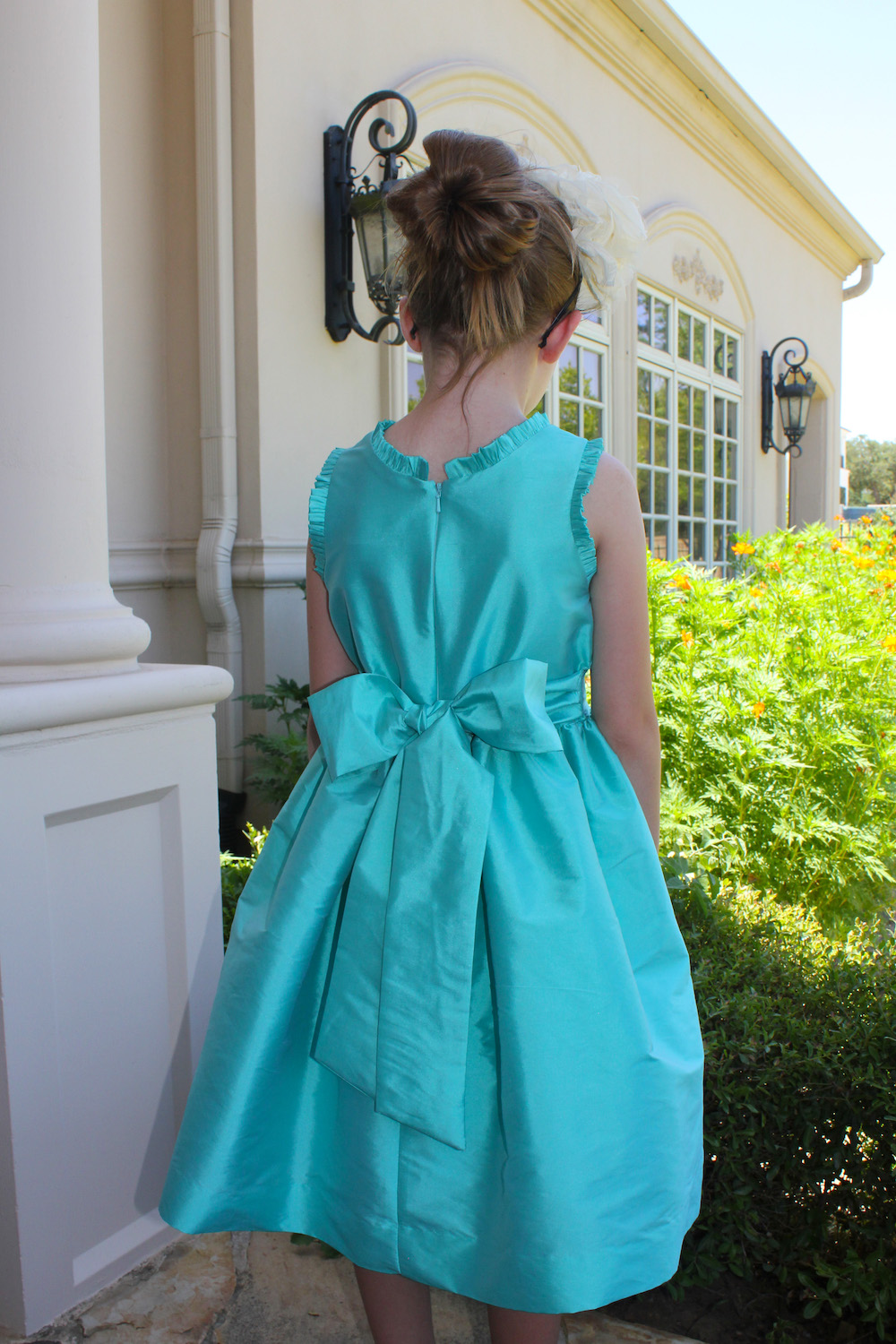 Susanne Lively Girls Party Dress Capri Blue Ruffle Neck & Sash