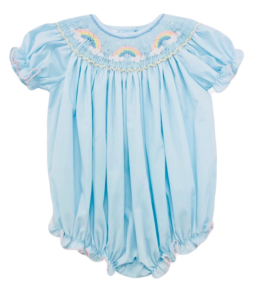 The Best Dressed Child Baby Girls Aqua Smocked Rainbow Bubble
