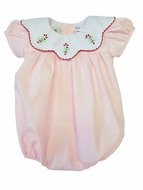 The Best Dressed Child Baby Girls Bubble - Embroidered Candy Canes Collar - Pink
