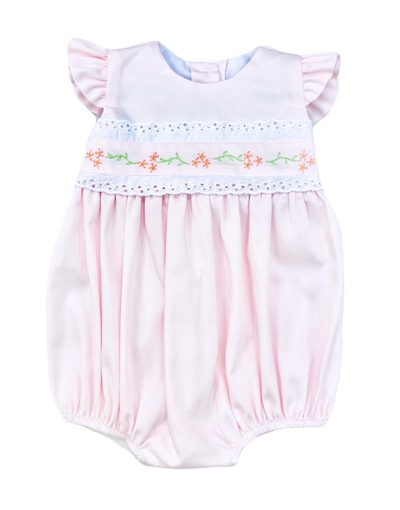 The Best Dressed Child Baby Girls Pique Embroidered Bubble Pastel Pink