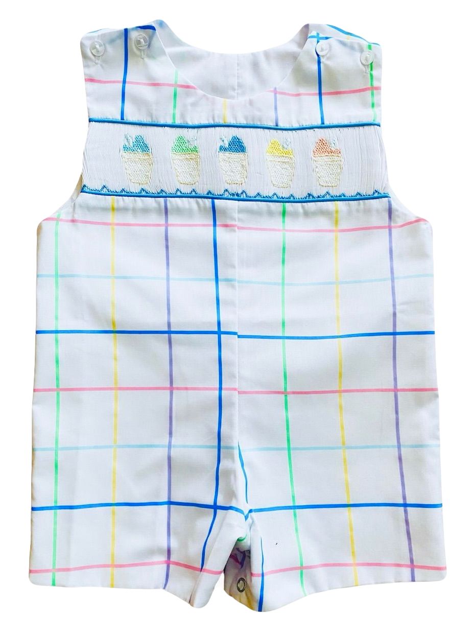 The Best Dressed Child Baby / Toddler Boys Jon Jon Pastel Plaid Smocked Snow Cones