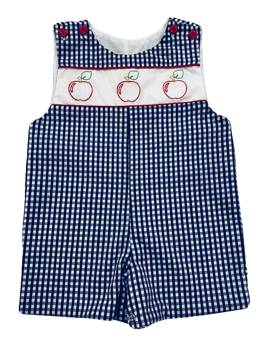 The Best Dressed Child Baby / Toddler Boys Navy Blue Check Jon Jon Embroidered Apples
