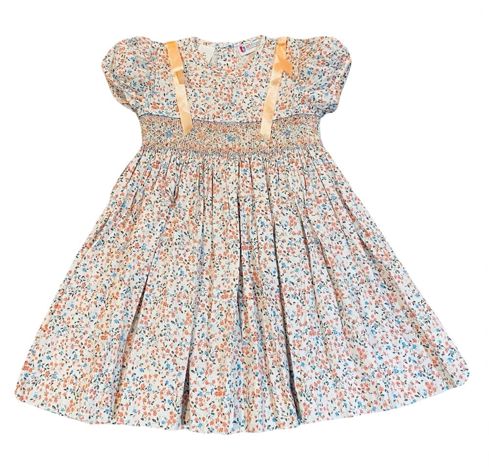 The Best Dressed Child Girls Fall Floral Smocked Dress with Ribbons on