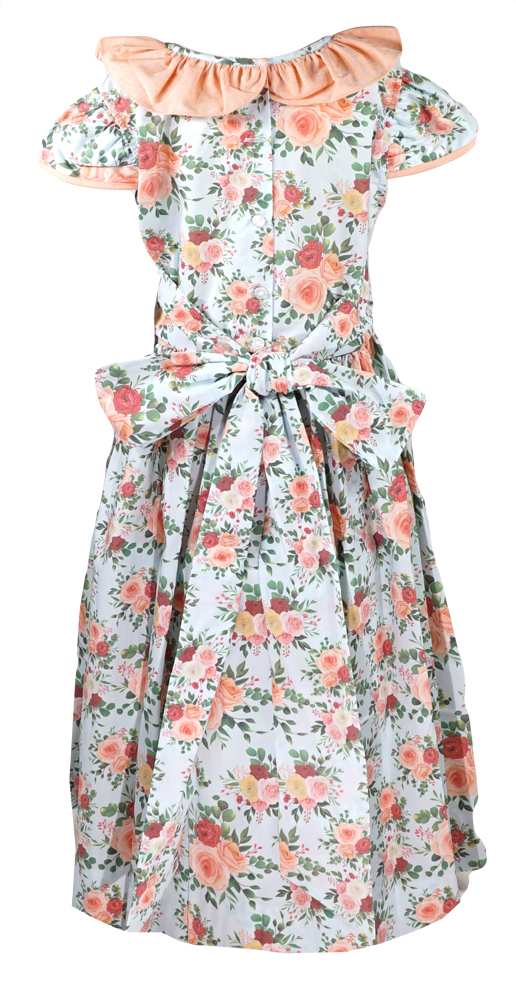 The Best Dressed Child Girls Peach Roses Floral Print Dress with Sash