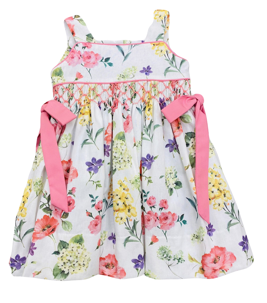 The Best Dressed Child Girls Pink Floral Smocked Dress with Bows