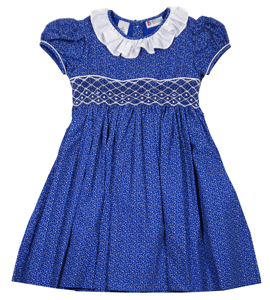 The Best Dressed Child Girls Royal Blue Floral Smocked Dress Ruffle