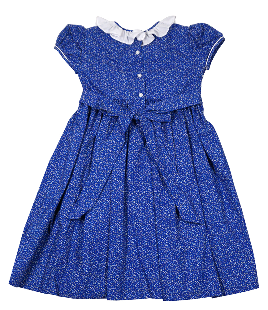 The Best Dressed Child Girls Royal Blue Floral Smocked Dress Ruffle