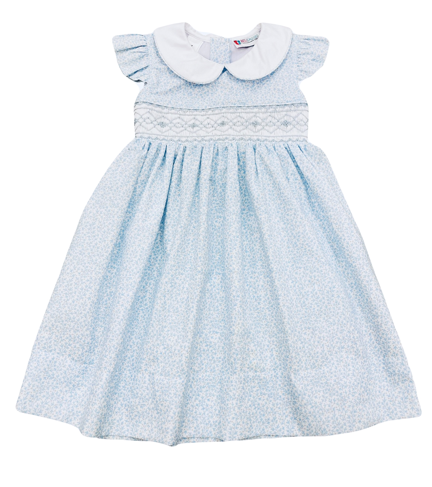 The Best Dressed Child Girls Smocked Dress with Collar Blue Floral