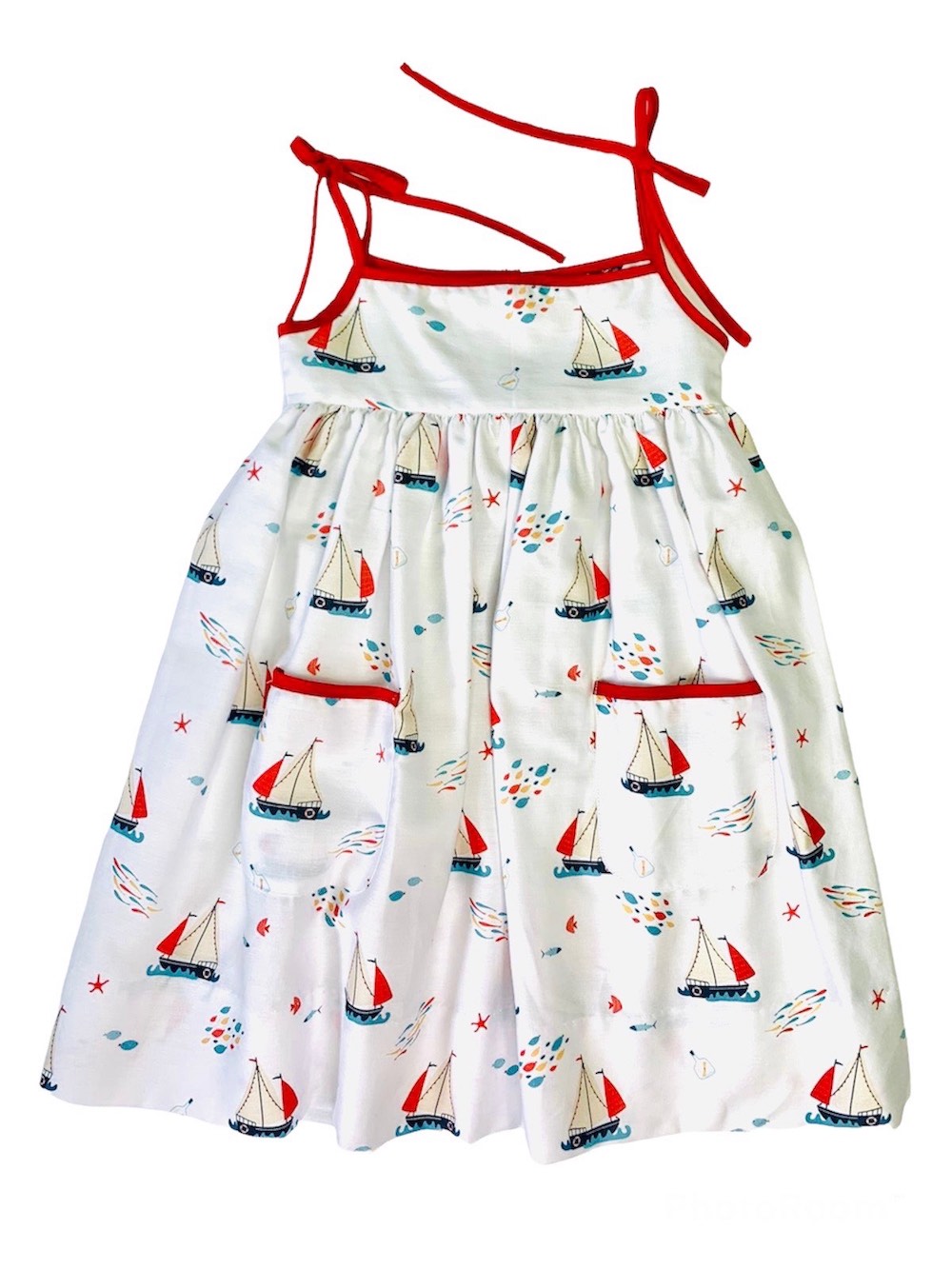 The Best Dressed Child Girls Sun Dress with Pockets Red & Blue