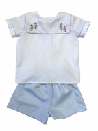 The Best Dressed Child Toddler Boys Short Set - Embroidered Candy Canes Collar - Light Blue