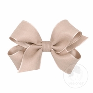 Wee Ones Girls Canvas Linen and Satin Overlay Bow - Tan Sand