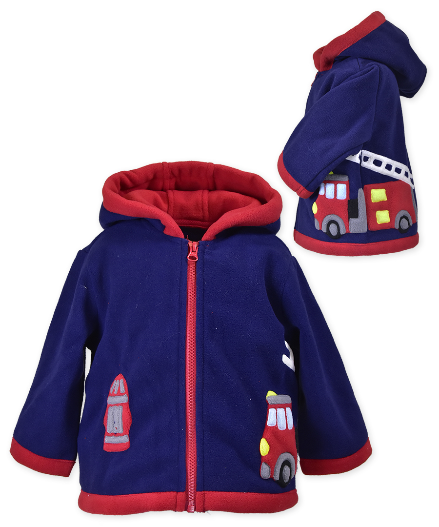 Widgeon Boys Blue Fire Truck Hooded Applique Fleece Coat