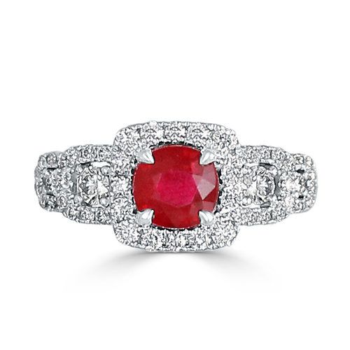 1.38 Ruby Triple Halo Diamond Ring
