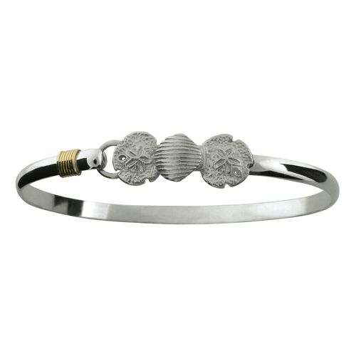 1 Scallop 2 Sand Dollar Hook Bracelet - Silver & 14K 4mm 7.0 Inch