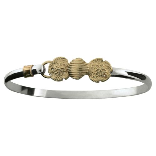 1 Scallop 2 Sand Dollar Hook Bracelet - Sterling Silver & 14K 8.0 Inch