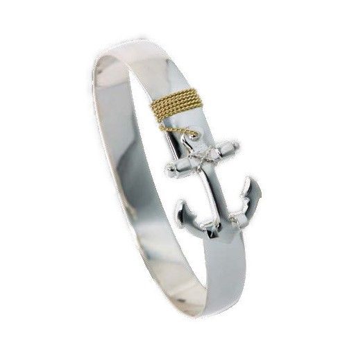 10mm Anchor Two Tone Hook Bracelet W/14ky Wraps 8.0  - TT10ANC80