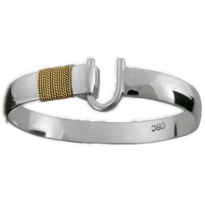 Sterling Silver 10mm Caribbean Hook Bracelet W/14ky Gold Wrap 7.0 Inch - C1070