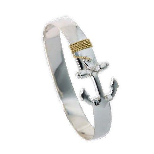 10mm Silver Anchor Hook Bracelets W/14ky Wrap 8.0  - C10ANC80