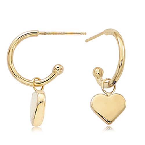 14K Gold 1.5 x 12M with 8mm Flat Heart Drop Earrings