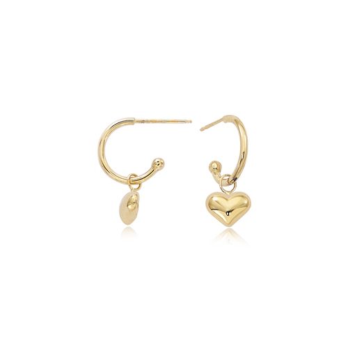 14K Gold 1.5 x 12M with 8mm Puffed Heart Drop Earrings