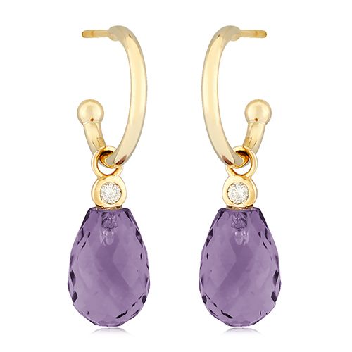 14K Gold 1.5 x 12mm Amethyst Earrings - 03-606AM-D
