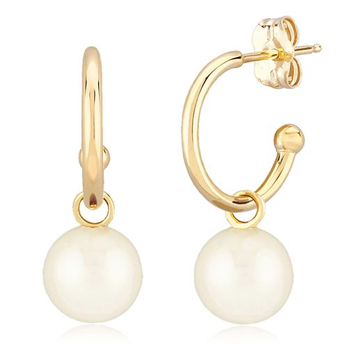 14K Gold 1.5 x 12mm with 6mm Pearl Earrings