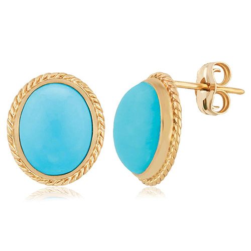 14K Gold 10 x 8 Turquoise Tw/Wire Earrings