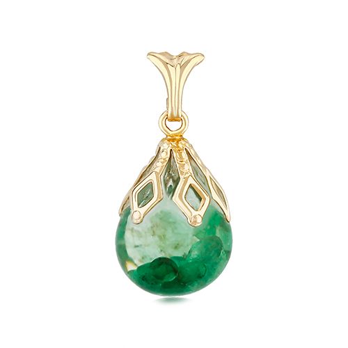 14K Gold 10mm Floating Emerald Pendant - 05-193-EM