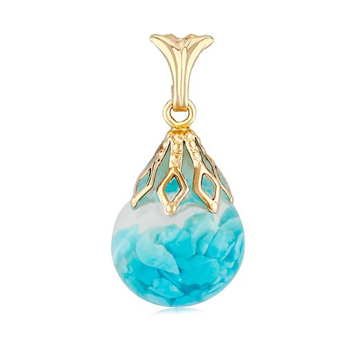 14K Gold 10mm Floating Turquoise Pendant - 05-193-TQ