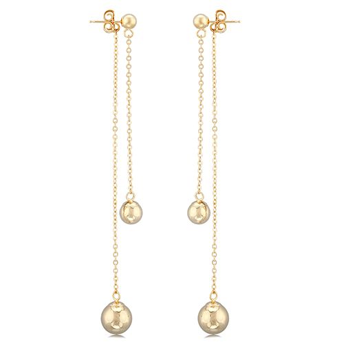 14K Gold 6mm & 8mm Bead Drop Earrings - 02-822