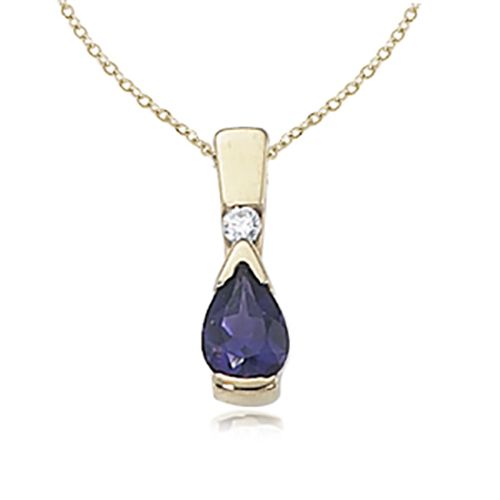 14K Gold 7 x 5 Amethyst with Diamonds Pendant