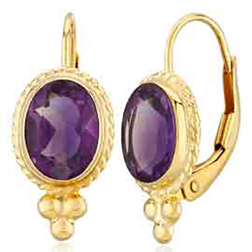 14K Gold 8 x 6 Amethyst L/B Earrings