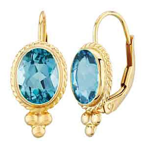 14K Gold 8 x 6 Blue Topaz L/B Earrings