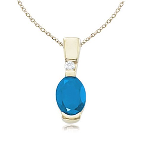 14K Gold 8 x 6 Blue Topaz with .04 Diamond Pendant