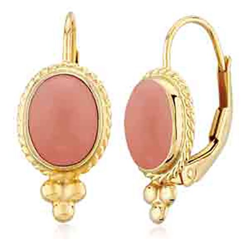 14K Gold 8 x 6 Coral L/B Earrings
