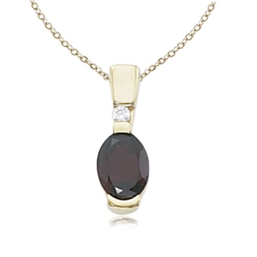 14K Gold 8 x 6 Garnet with .04 Diamond Pendant