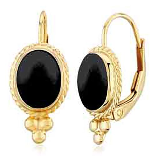 14K Gold 8 x 6 Onyx L/B Earrings