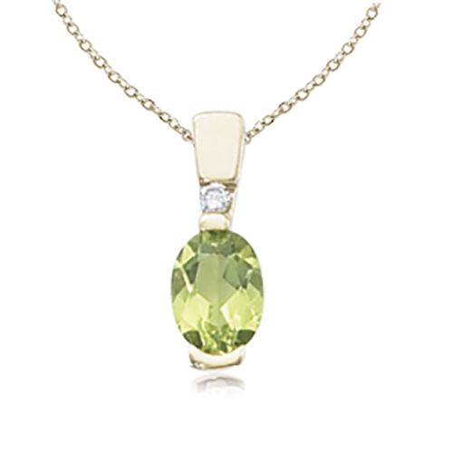 14K Gold 8 x 6 Peridot with .04 Diamond Pendant