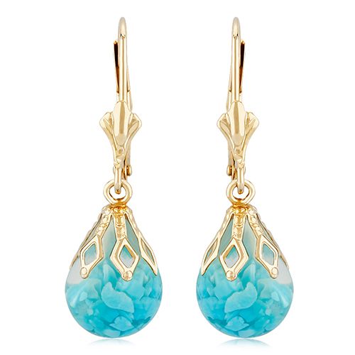 14K Gold 8mm Floating Turquoise L/B Earrings - 01-884-TQ