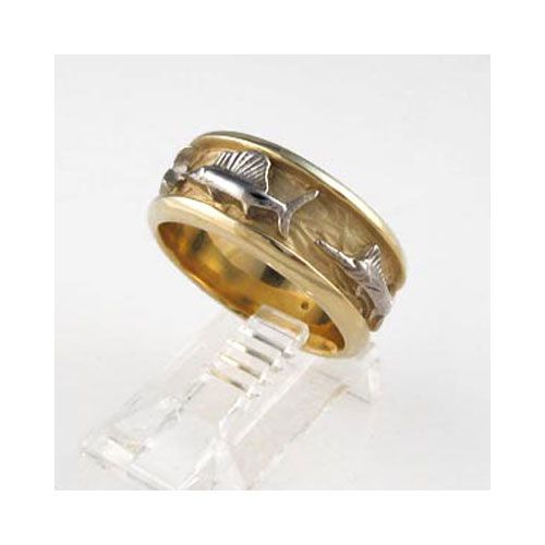 14k Gold 8mm Slam Ladies 3 Fish Ring - 734 L