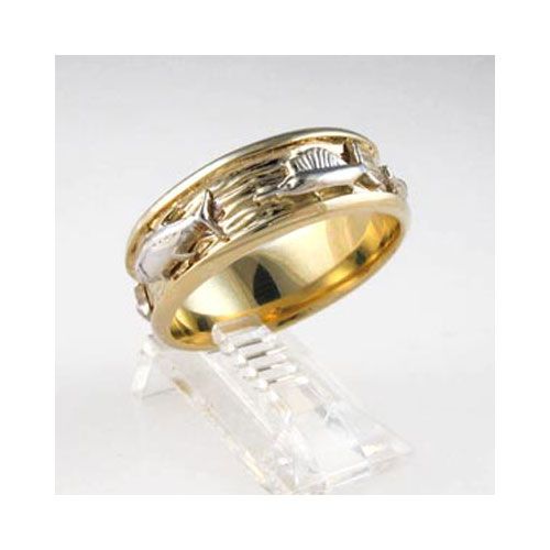 14k Gold 8mm Slam Ladies 4 Fish Ring - 733 L