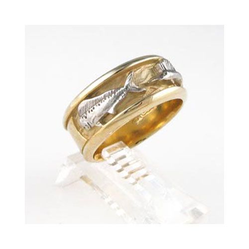 14k Gold 8mm Slam Men's 3 Fish Ring - 734 M